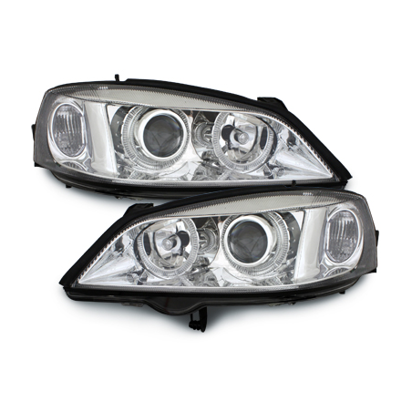 Phares Opel Astra Gauche 98-04  avec 2 Anneaux lumineux Angel Eyes  Chrome