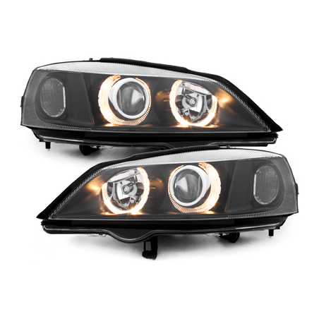 Phares Opel Astra Gauche 98-04  avec 2 Anneaux lumineux Angel Eyes  Noir