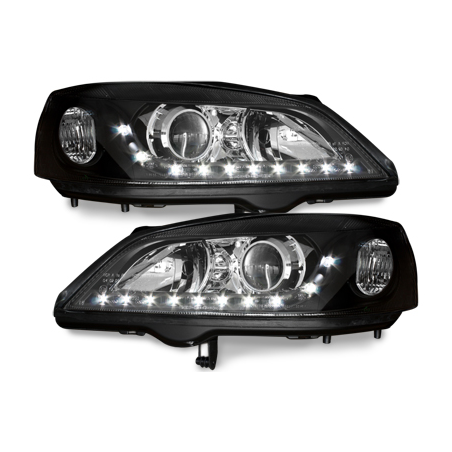 Phares DAYLINE Opel Astra Gauche 98-04  avec feux diurne LED  Noir