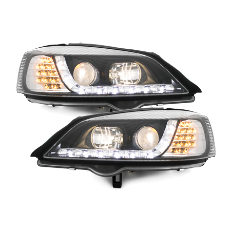 Phares DAYLINE Opel Astra Gauche 98-04  avec feux diurne LED  Noir