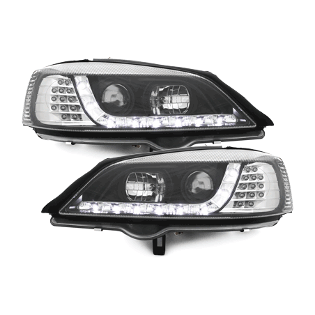 Phares DAYLINE Opel Astra Gauche 98-04  avec feux diurne LED  Noir