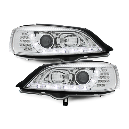 Phares DAYLINE Opel Astra Gauche 98-04  avec feux diurne LED  Chrome