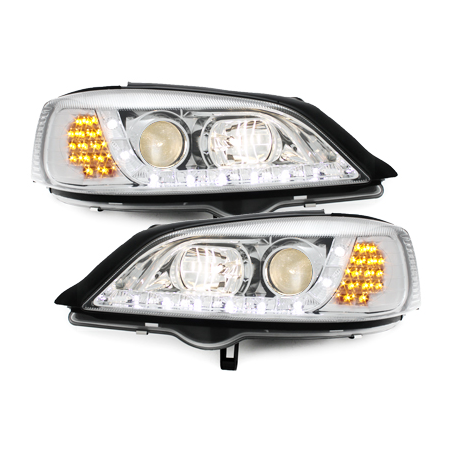 Phares DAYLINE Opel Astra Gauche 98-04  avec feux diurne LED  Chrome