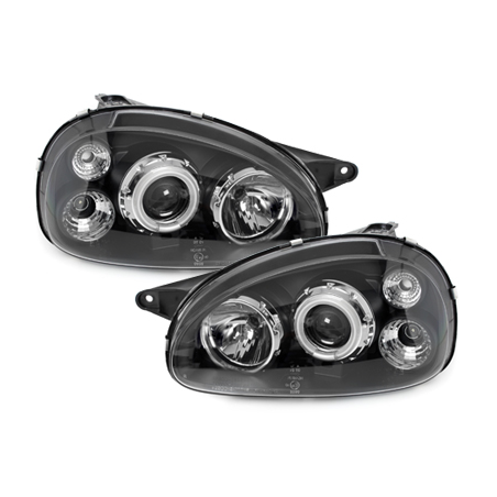 Phares Opel Corsa B 3/5T 03.93-01  avec anneaux lumineux angel eyes CCFL  Noir