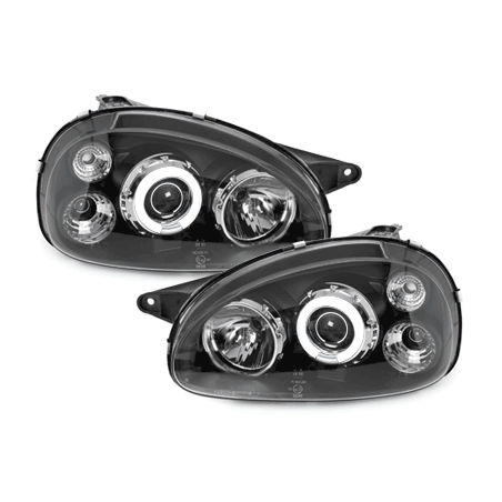 Phares Opel Corsa B 3/5T 03.93-01  avec anneaux lumineux angel eyes CCFL  Noir