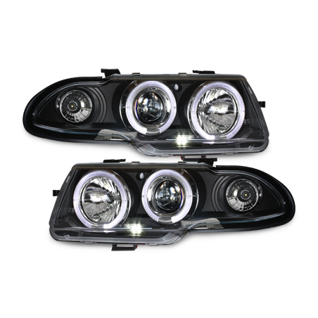 Phares Opel Astra F 91-94  avec 2 Anneaux lumineux Angel Eyes   Noir