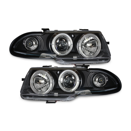 Phares Opel Astra F 91-94  avec 2 Anneaux lumineux Angel Eyes   Noir