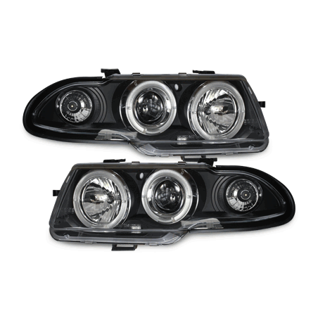 Phares Opel Astra F 91-94  avec 2 Anneaux lumineux Angel Eyes   Noir