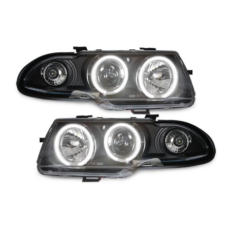 Phares Opel Astra F 91-94  avec anneaux lumineux angel eyes CCFL  Noir