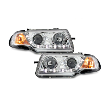 Phares DAYLINE Opel Astra F 91-94  avec feux diurne LED  Chrome