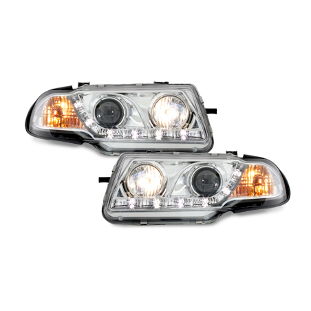 Phares DAYLINE Opel Astra F 91-94  avec feux diurne LED  Chrome