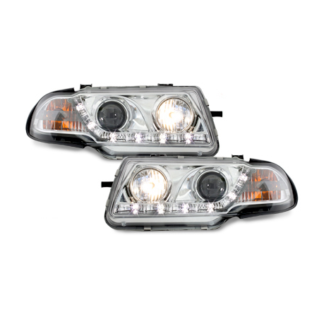 Phares DAYLINE Opel Astra F 91-94  avec feux diurne LED  Chrome