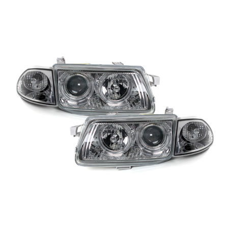 Phares Opel Astra F 91-98  avec 2 Anneaux lumineux Angel Eyes   Chrome