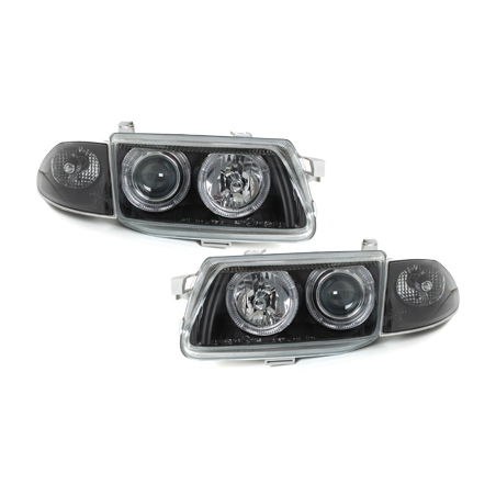 Phares Opel Astra F 91-98  avec 2 Anneaux lumineux Angel Eyes   Noir