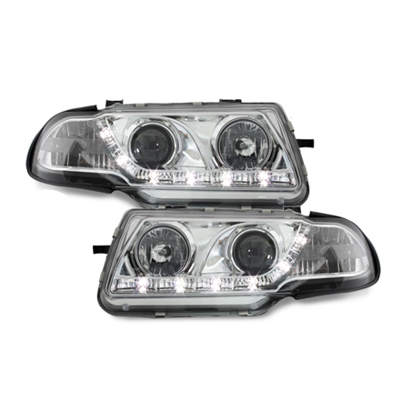 Phares DAYLINE Opel Astra F 95-98  avec feux diurne LED  Chrome