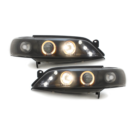 Phares Opel Vectra B 99-02  avec 2 Anneaux lumineux Angel Eyes  Noir