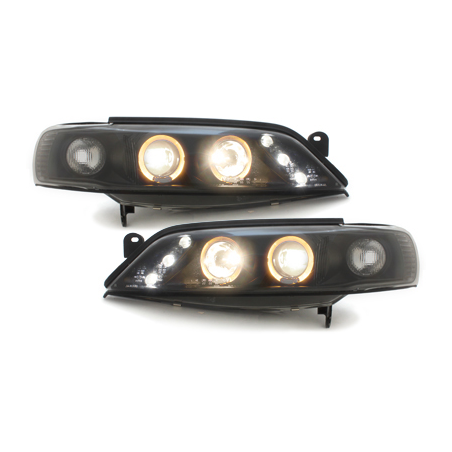 Phares Opel Vectra B 99-02  avec 2 Anneaux lumineux Angel Eyes  Noir