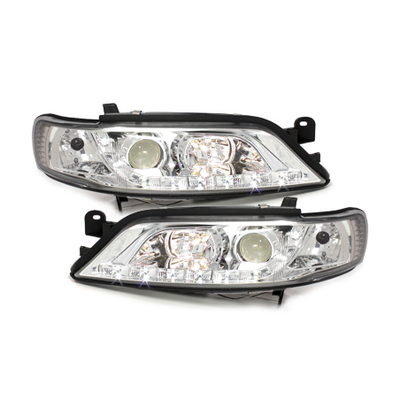 Phares DAYLINE Opel Vectra B 99-02 avec feux diurne LED  Chrome