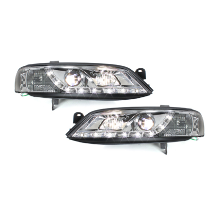 Phares DAYLINE Opel Vectra B 99-02 avec feux diurne LED  Chrome