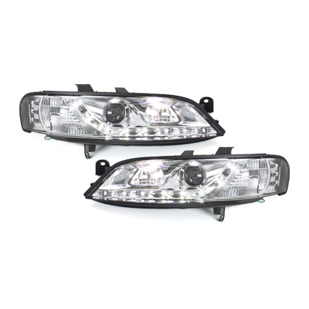 Phares DAYLINE Opel Vectra B 96-99 avec feux diurne LED  Chrome