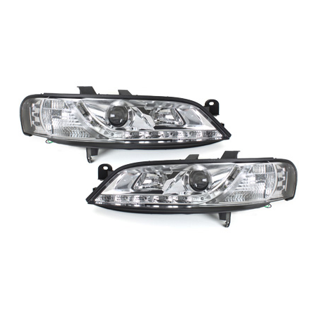 Phares DAYLINE Opel Vectra B 96-99 avec feux diurne LED  Chrome