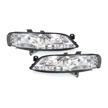 Phares DAYLINE Opel Vectra B 96-99 avec feux diurne LED  Chrome