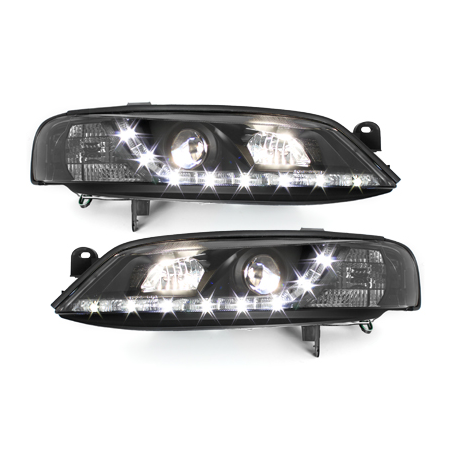 Phares DAYLINE Opel Vectra B 99-02 avec feux diurne LED  Noir