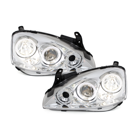 Phares Opel Corsa C 01-06  avec 2 Anneaux lumineux Angel Eyes  Chrome