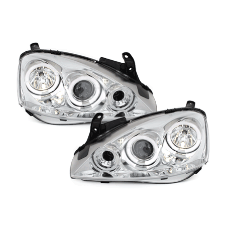 Phares Opel Corsa C 01-06  avec 2 Anneaux lumineux Angel Eyes  Chrome