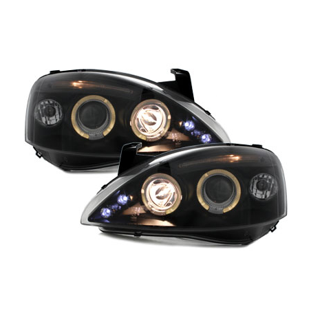 Phares Opel Corsa C 01-06  avec 2 Anneaux lumineux Angel Eyes  Noir