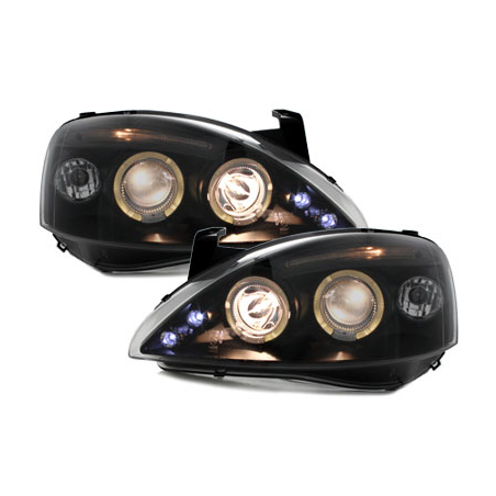 Phares Opel Corsa C 01-06  avec 2 Anneaux lumineux Angel Eyes  Noir