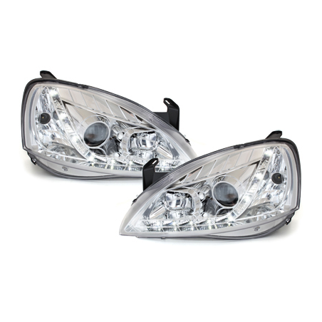 Phares DAYLINE Opel Corsa C 01-06  avec feux diurne LED  Chrome