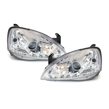 Phares DAYLINE Opel Corsa C 01-06  avec feux diurne LED  Chrome