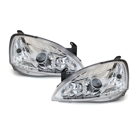 Phares DAYLINE Opel Corsa C 01-06  avec feux diurne LED  Chrome