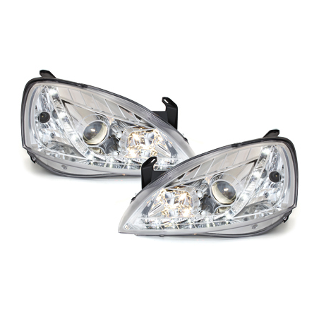 Phares DAYLINE Opel Corsa C 01-06  avec feux diurne LED  Chrome