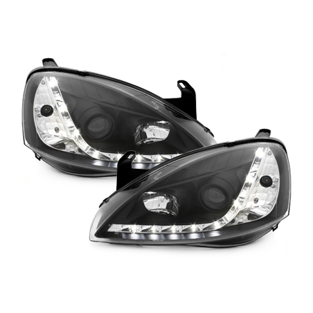 Phares DAYLINE Opel Corsa C 01-06  avec feux diurne LED  Noir