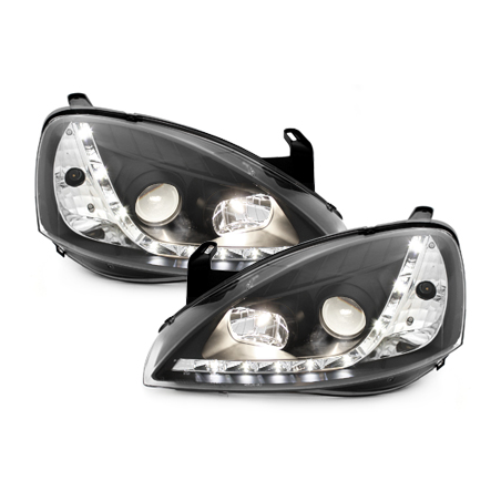 Phares DAYLINE Opel Corsa C 01-06  avec feux diurne LED  Noir