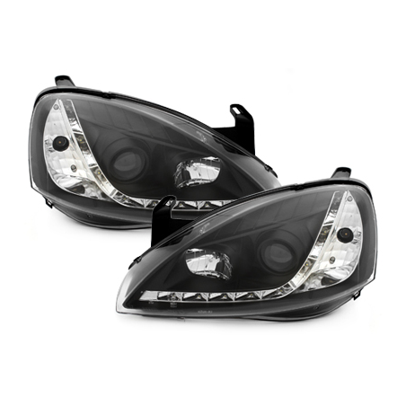 Phares DAYLINE Opel Corsa C 01-06  avec feux diurne LED  Noir