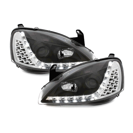 Phares DAYLINE Opel Corsa C 01-06  avec feux diurne LED  Noir