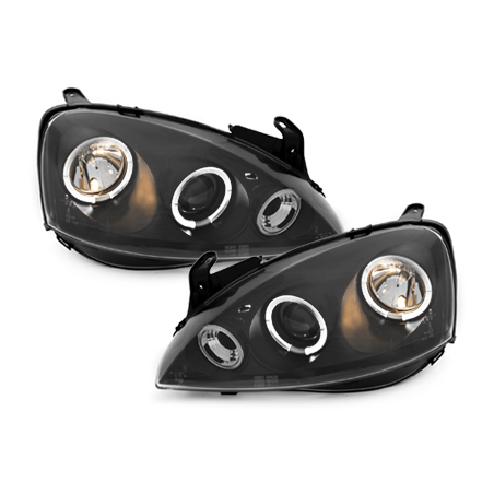 Phares Opel Corsa C 01-06  avec 2 Anneaux lumineux Angel Eyes  Noir