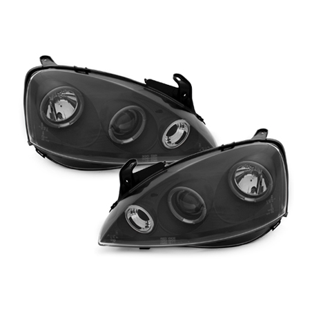 Phares Opel Corsa C 01-06  avec 2 Anneaux lumineux Angel Eyes  Noir