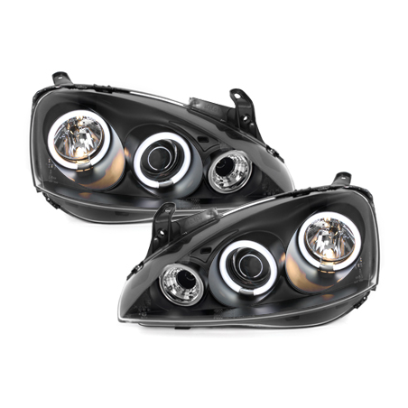 Phares Opel Corsa C 01-06  avec anneaux lumineux angel eyes CCFL  Noir