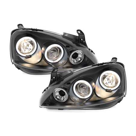 Phares Opel Corsa C 01-06  avec anneaux lumineux angel eyes CCFL  Noir