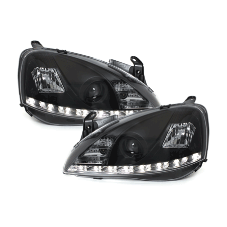 Phares DAYLINE Opel Corsa C 01-06  avec feux diurne LED  Noir