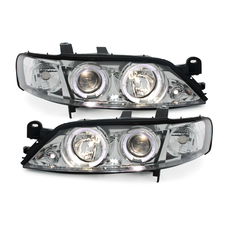 Phares Opel Vectra B 96-99  avec 2 Anneaux lumineux Angel Eyes   Chrome