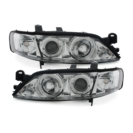 Phares Opel Vectra B 96-99  avec 2 Anneaux lumineux Angel Eyes   Chrome