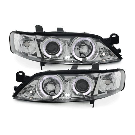 Phares Opel Vectra B 96-99  avec 2 Anneaux lumineux Angel Eyes   Chrome