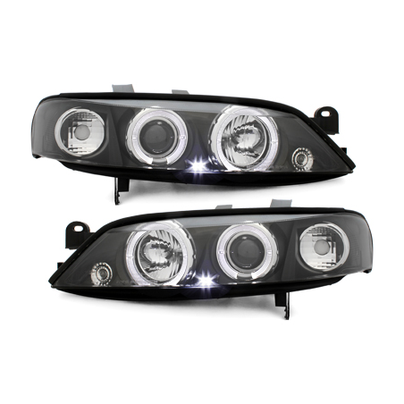 Phares Opel Vectra B 99-02  avec 2 Anneaux lumineux Angel Eyes   Noir