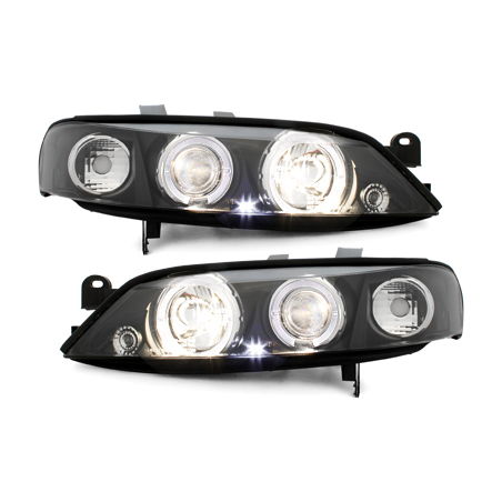 Phares Opel Vectra B 99-02  avec 2 Anneaux lumineux Angel Eyes   Noir