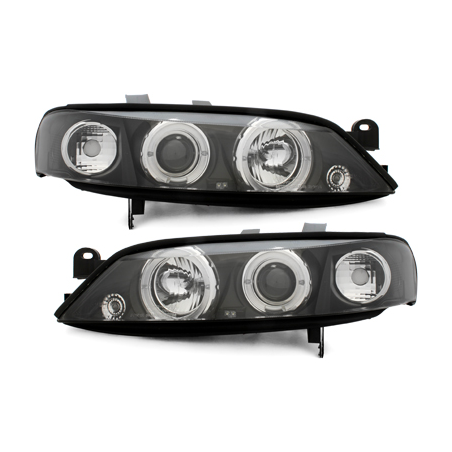 Phares Opel Vectra B 99-02  avec 2 Anneaux lumineux Angel Eyes   Noir